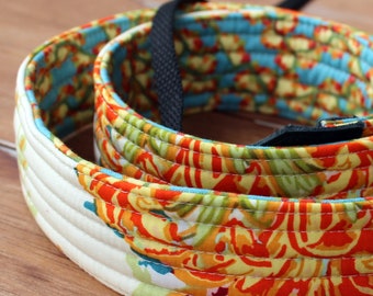 Womens camera strap, camera neck strap, dslr camera strap, reversible, blue yellow cream floral