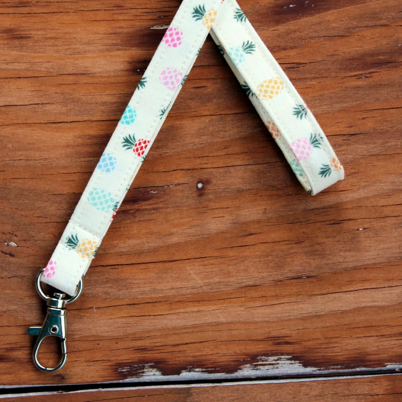 Lanyard, pretty preppy pineapple lanyard, id holder necklace, badge clip, nurse appreciation gift, student, teacher appreciation image 2