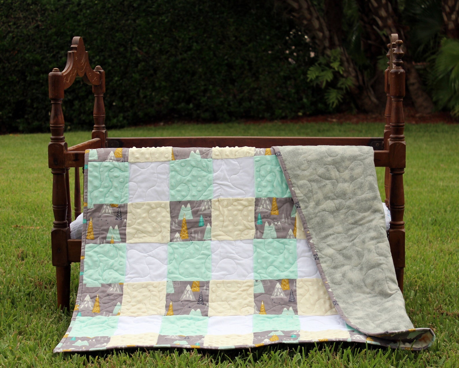 Woodland Baby Quilt Woodsy Baby Boys Quilt Gray Mountains Etsy