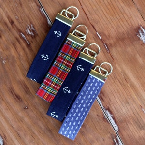 Preppy Wristlet Cotton Keychains, choice of anchor, lobster, plaid image 4