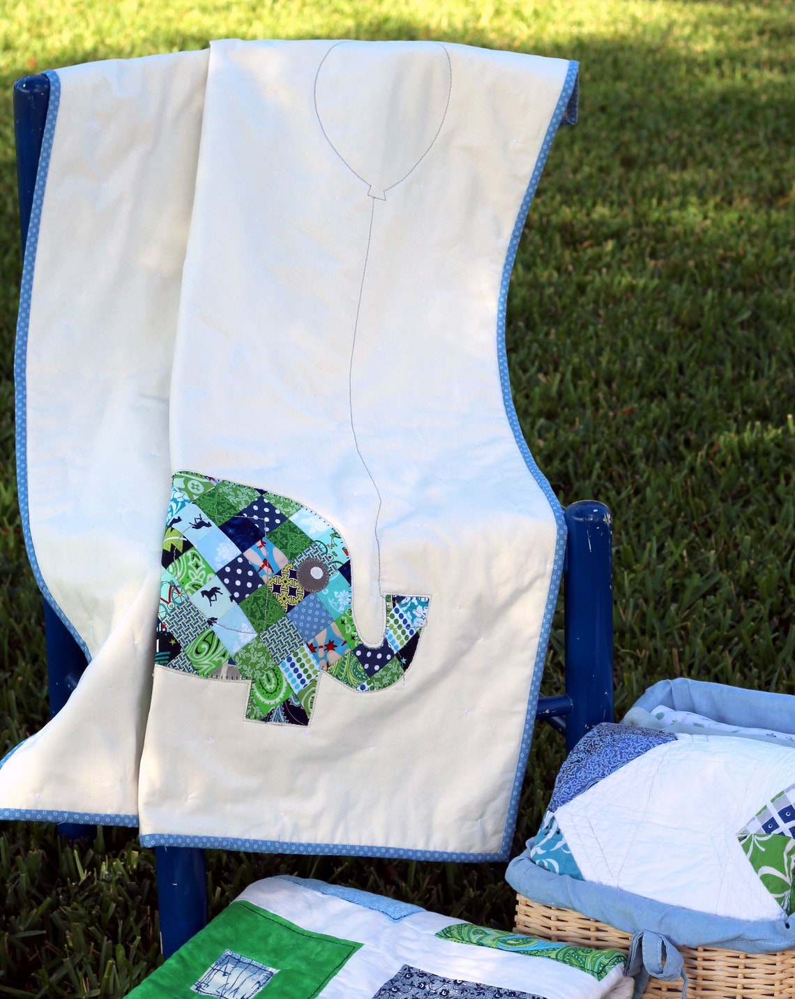 Blue Elephant Quilt Elephant Baby Quilt Patchwork Elephant Etsy