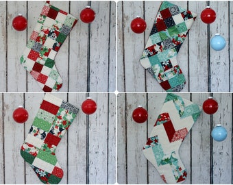 Patchwork Christmas Stocking, blue green red navy, holiday stocking, family stockings, gift for family, quilted stocking, handcrafted
