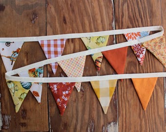 Fall Thanksgiving Mini Flag cotton fabric Bunting, orange brown gold, shelf decor, home decorations