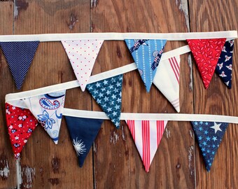Patriotic Mini Flag cotton fabric Bunting, Independence Day Decor, Fourth of July decoration, red white blue