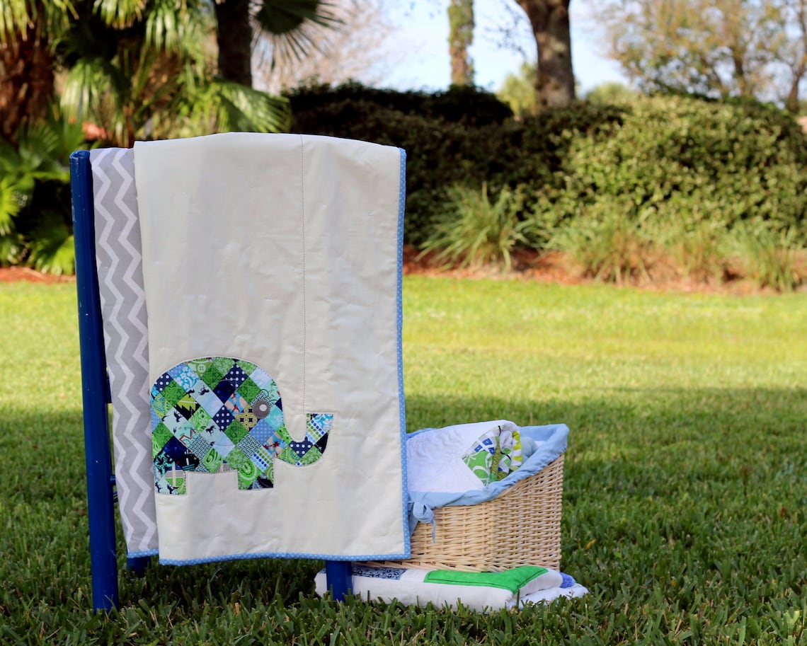 Blue Elephant Quilt Elephant Baby Quilt Patchwork Elephant Etsy