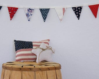 Vintage Style American Flag Pillow, Cottage Chic Farmhouse Decor, Fourth of July Shelf Decoration