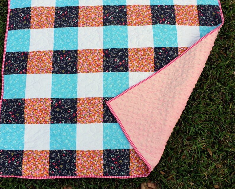 Pink Floral Baby Quilt Pink Plaid Baby Blanket Blue Floral - Etsy