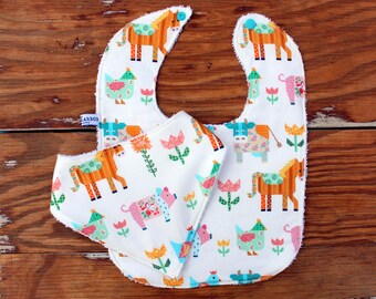Patchwork Farm Calico Baby Feeding Bib and Bandana Drool Bib, terry cloth backed, infant toddler