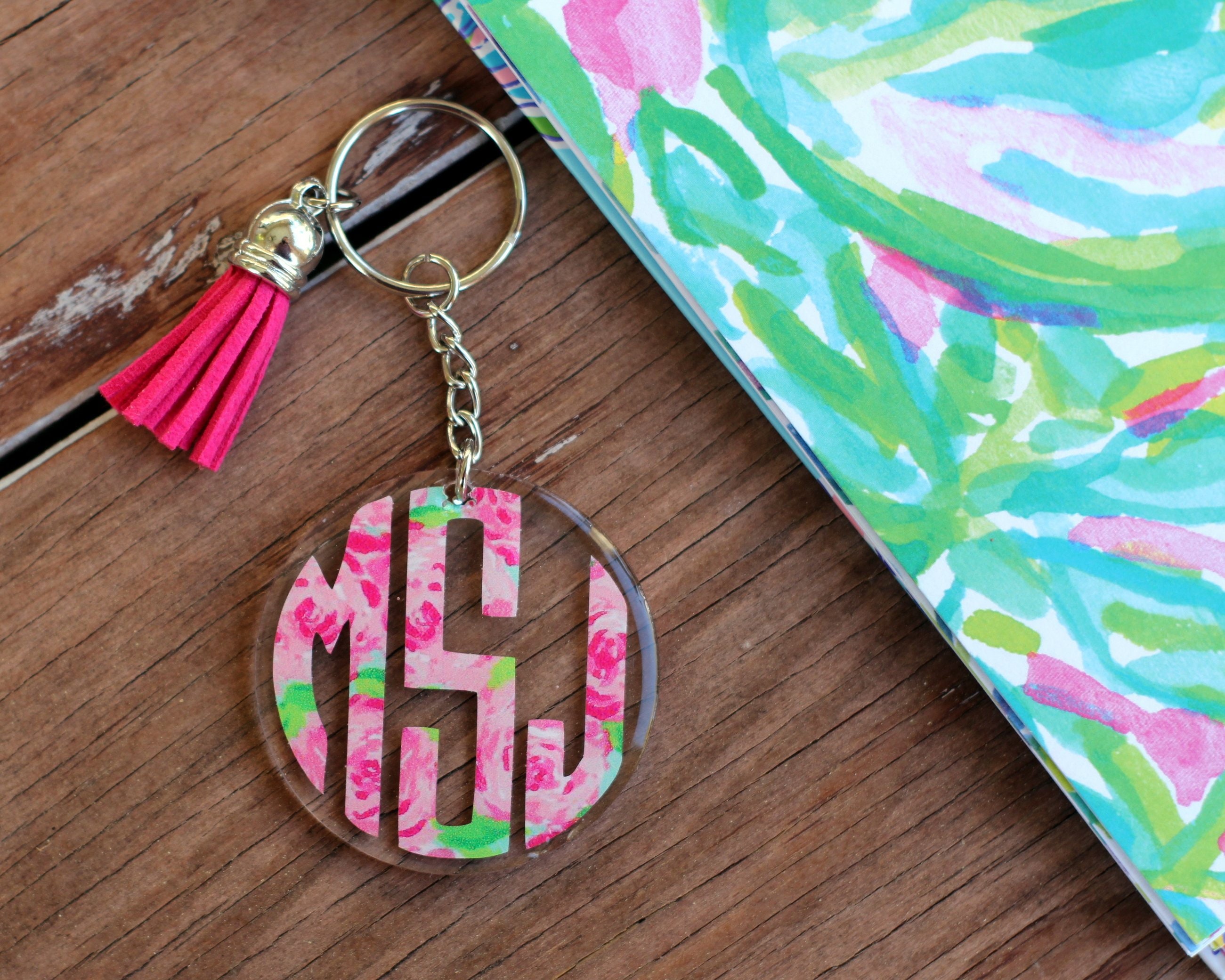 Monogrammed Personalized Key Chain, LP Inspired Floral Acrylic Keychain ...