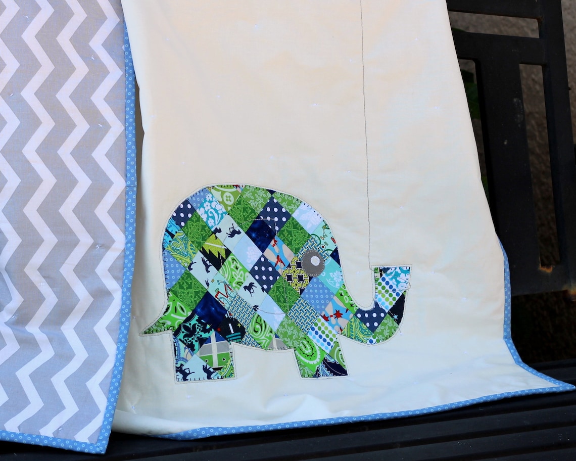 Blue Elephant Quilt Elephant Baby Quilt Patchwork Elephant Etsy