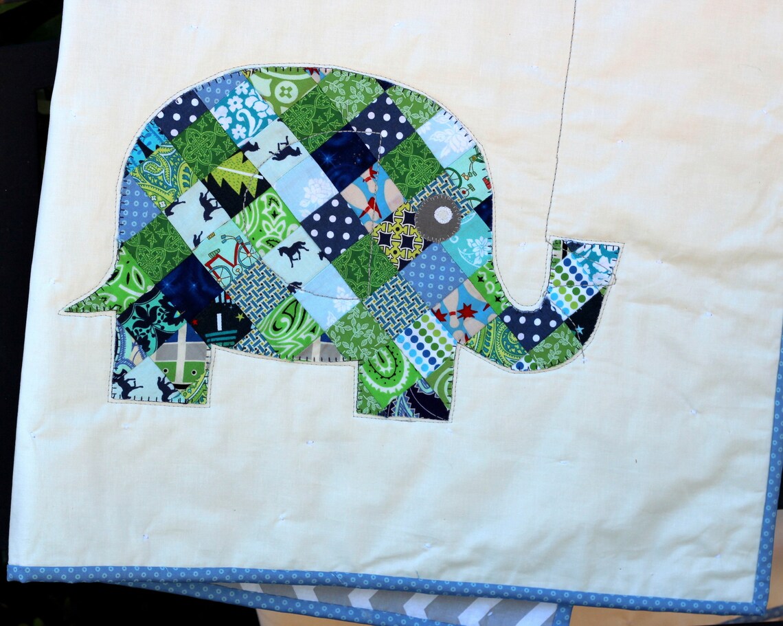 Blue Elephant Quilt Elephant Baby Quilt Patchwork Elephant Etsy