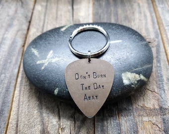 Guitar Pick - Hand Stamped Key Chain