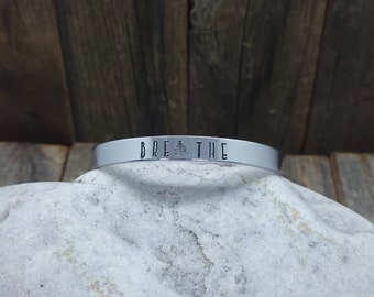 Hand Stamped Aluminum Bangle Bracelet - Lightweight - BREATHE