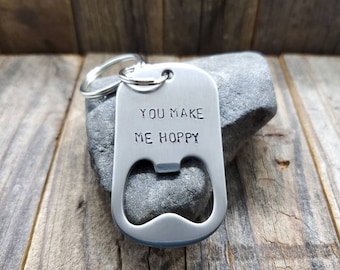 Hand Stamped Dog Tag Bottle Opener Key Chain - Stainless Steel - Custom Orders Welcome