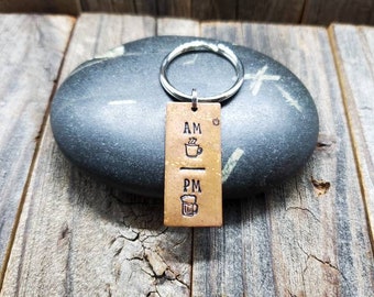 Hand Stamped Keychain - AM/PM - Coffee/Beer