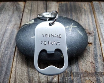 Dog Tag Bottle Opener Key Chain - Hand Stamped - Stainless Steel - Custom Orders Welcome