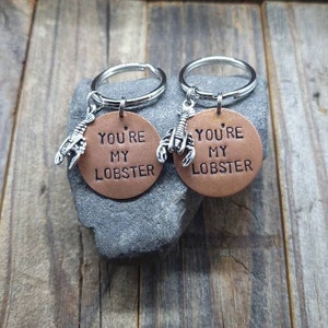 Pair of You&#39;re My Lobster Key Chains - Hand Stamped Key Chain