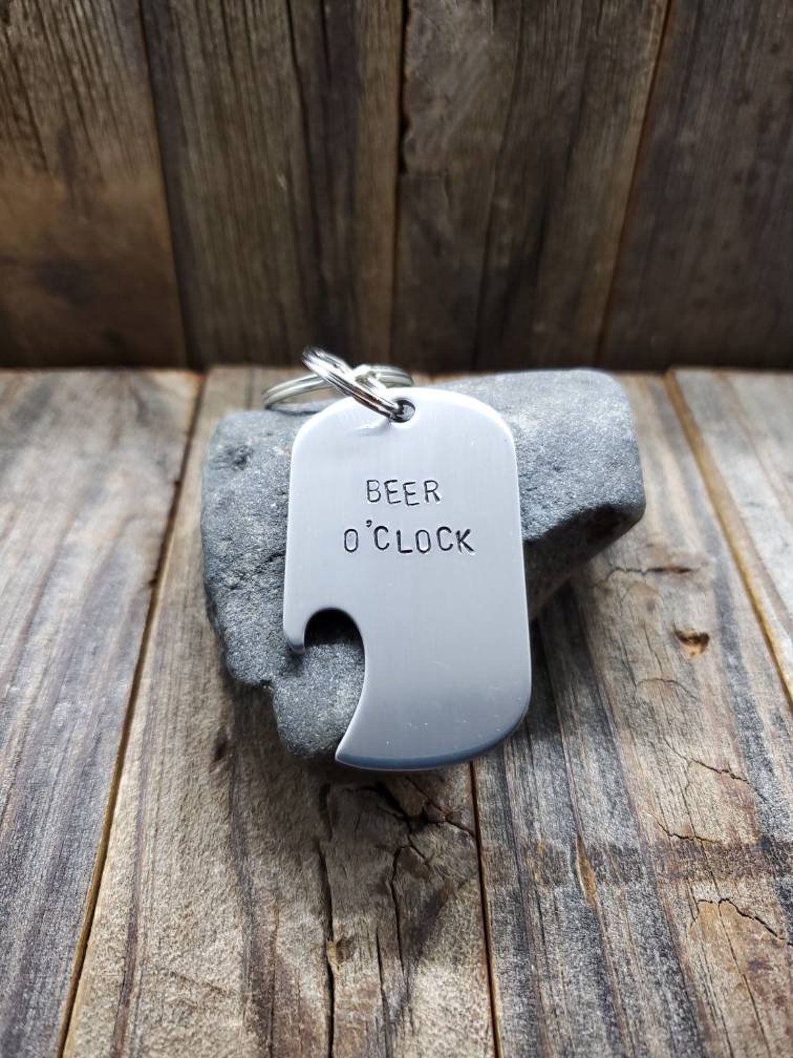 Dog Tag Bottle Opener Key Chain Hand Stamped Stainless Etsy