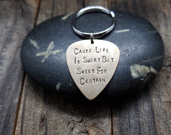 Guitar Pick - Hand Stamped Key Chain