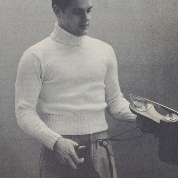 KNITTING PATTERN Vintage Men's Basic Turtleneck Sweater 28-0002-21 Instant Download PDF