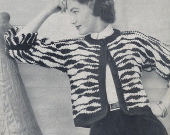 CROCHET PATTERN Vintage Spinnerin Zebra Jacket Cardigan 74-0128-01 Instant Download PDF