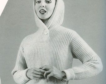 KNITTING PATTERN Vintage 1950s Hoodie Hooded Sweater Instant Download PDF 06-0055-18