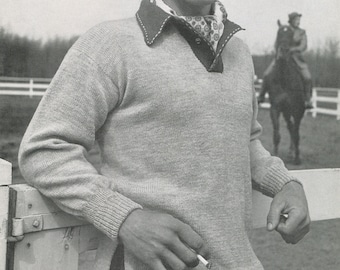 KNITTING PATTERN Vintage 1950s Men's Polo Sweater Instant Download PDF 74-0124-03