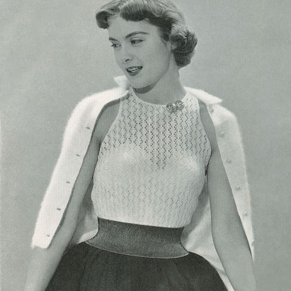 KNITTING PATTERN Vintage 1950s Sleeveless Tank Top Lacy Blouse Instant Download PDF 06-0037-18