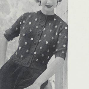KNITTING PATTERN Vintage 50s Elbow Length Polka Dot Cardigan Instant Download PDF 74-0128-04