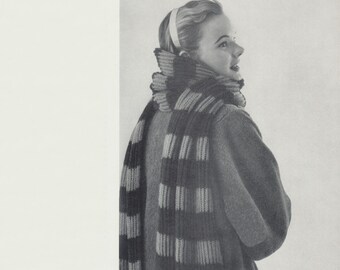 KNITTING PATTERN Vintage School Spirit Wear Stadium Wrap Scarf Instant Download PDF 74-0128-06