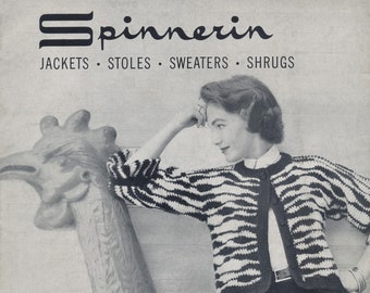 Vintage Spinnerin 128 KNITTING CROCHET Patterns Jackets Stoles Sweaters Shrugs Blouses Hairpin Lace Tunisian 74-0128-00 Instant Download PDF