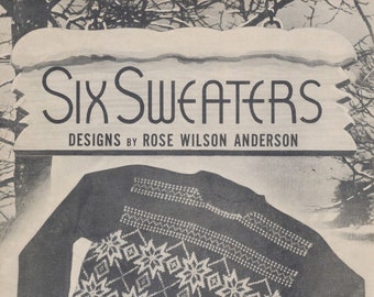 Vintage Rose Anderson Six Sweaters Men's Women's Fair Isle Knitting Patterns Book Instant Download PDF 67-0001-00