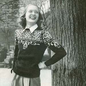 KNITTING PATTERN Vintage Scandinavian Fair Isle Pullover Sweater 33-0111-02 Instant Download PDF