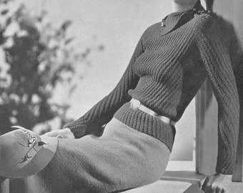 KNITTING PATTERN Vintage Huntingdon Two Piece Suit Sweater and Skirt 33-0036-13 Instant Download PDF