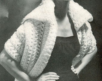 CROCHET PATTERN Vintage 50s Super Bulky Collared Stole/Wrap 01-0125-01 Instant Download PDF