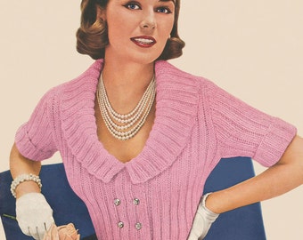KNITTING PATTERN Vintage Short Sleeve Cardigan Sweater 07-0349-01 Instant Download PDF