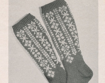 KNITTING PATTERN Vintage Scandinavian Knee Length Stockings Socks 61-0002-05 Instant Download PDF