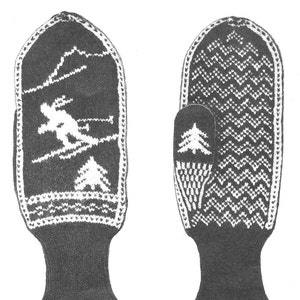 KNITTING PATTERN Vintage Fair Isle Mittens Skiing 67-000A-05 Instant Download PDF