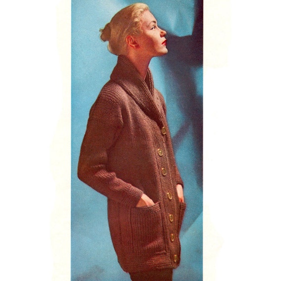 KNITTING PATTERN Vintage 50s Coachman's Jacket Sweater Coat 01-0125-02  Instant Download PDF