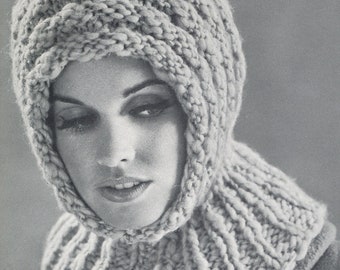 KNITTING PATTERN Vintage Bulky Chunky Hood Instant Download PDF 07-074B-02