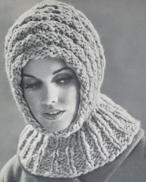 KNITTING PATTERN Vintage Bulky Chunky Hood Instant Download