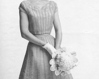 CROCHET Hairpin Lace PATTERN Vintage 1950s Princess Silk Organdy Ribbon Brides Maid Wedding Evening Dress 02-0121-02 Instant Download pdf