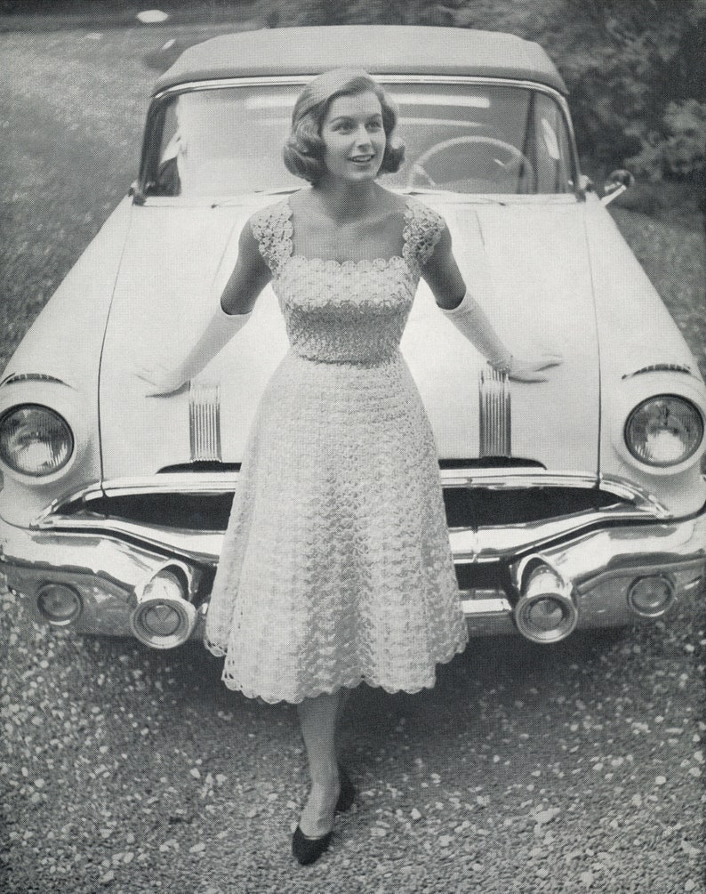 CROCHET PATTERN Vintage 50s Organdy Ribbon Summer Party Wedding Evening Dress Instant Download PDF 65-0020-01 image 1