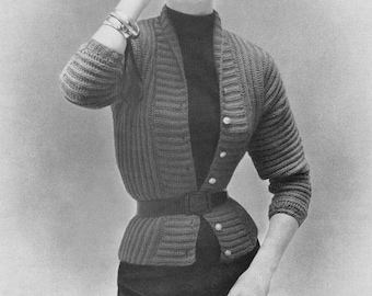KNITTING PATTERN Vintage 1950s Cardigan Coat Sweater Jacket 33-0704-09 Instant Download PDF