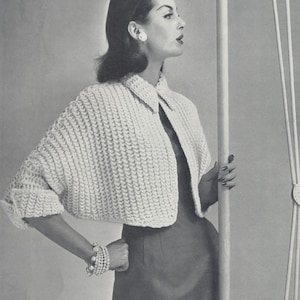 KNITTING PATTERN Vintage 1950s The Cavalier Bat-Wing Shrug Instant Download PDF 14-0511-10