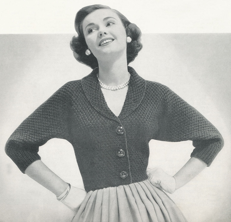 KNITTING PATTERN Vintage Dolman Sleeve Jacket Short Cardigan Sweater 07
