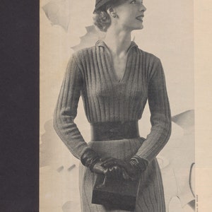 KNITTING PATTERN Vintage 1950s Ribbed Dress Instant Download PDF 45-0032-05