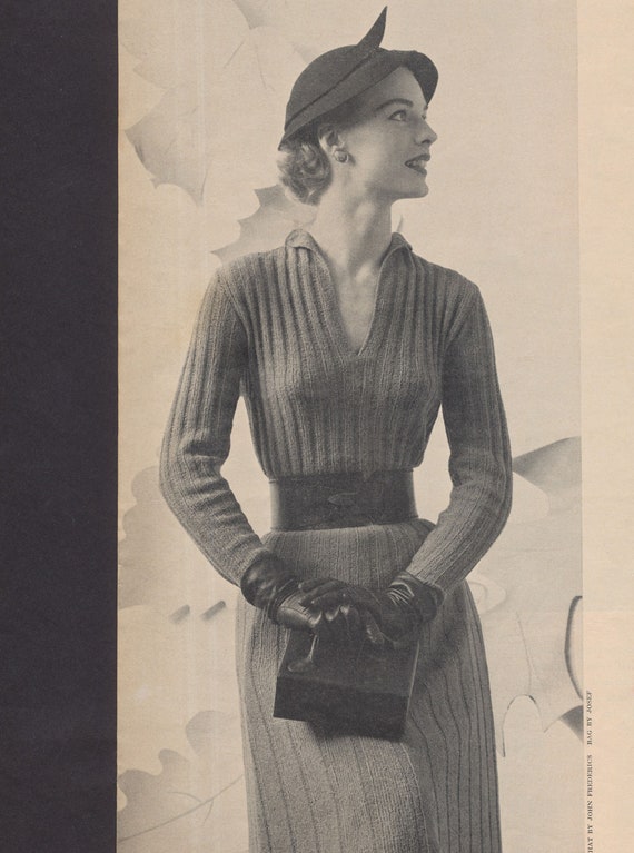 KNITTING PATTERN Vintage 1950s Ribbed Dress Instant Download PDF