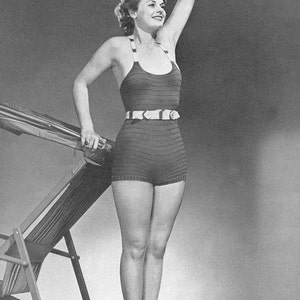 KNITTING PATTERN Vintage 1930s One-Piece Bathing Suit Swimsuit Shorts 01-000A-14 Instant Download PDF