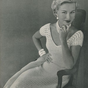 KNITTING PATTERN Vintage 1950s Quick Knit V-Neck Dress 02-0116-15 Instant Download PDF